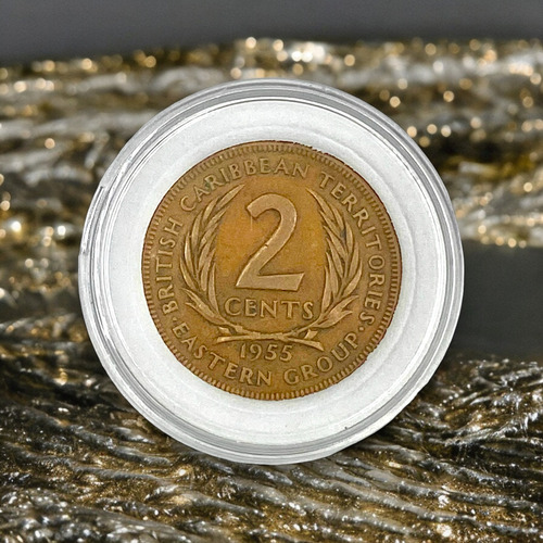 Antigua Moneda Estados Del Caribe Oriental D 2 Centavos 1955 (Usado)
