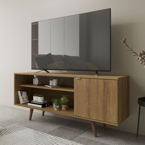 Rack Para Tv Até 42 Polegadas 1 Portas R1486 Amêndoa - Cor Marrom-escuro