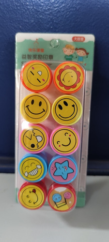 Imagen 5 de 5 de Set 10 Timbres Sellos Infantiles Smile Caritas Motivacion