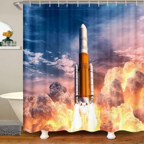 Cortina Ducha Astronaut Rocket Impermeable Para Niño Niña