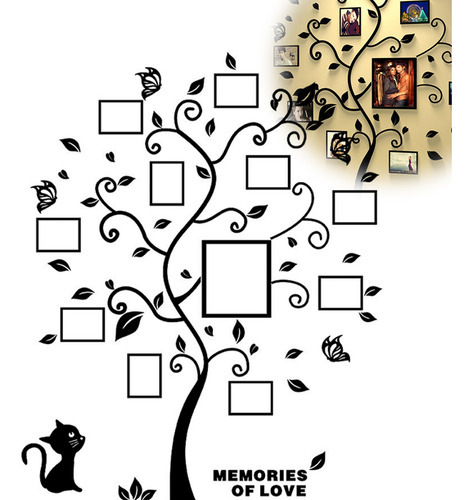 Gran Calcomanía De Árbol Familiar 3d Con Marcos De Fotos En Vinilo, Autoadhesiva, Con Frases Removibles, Hojas Y Gatitos, Decoración De Pared Para Sala, Cuarto Infantil O Guardería (lado Izquierdo)