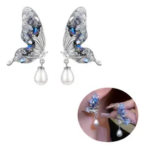 Comprar Aretes Mujer De Mariposa De Perlas De Cristal Plata S925