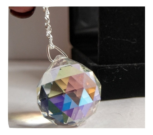 Colar Bola Cristal Swarovski Boreal Cura Feng Shui Em Prata