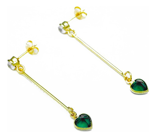 Arete Mujer Oro Laminado 18k Con Circonia Verde