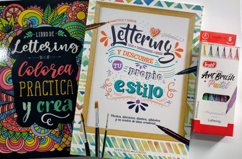 2 Libros Lettering Arterapia + Marcador Punta Pincel  Trabi