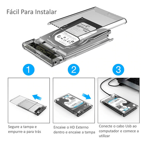 Imagem 2 de 5 de Case Para Hd Externo Gaveta 2,5 Usb 3.0 Transparente Rápido