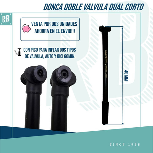 Imagen 2 de 9 de Inflador Bicicleta Donca Doble Valv. Dual Corto X 2 Unidades