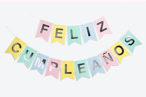Imagen 1 de 2 de Guirnalda Banderin Feliz Cumpleaños Pastel Multicolor Plata