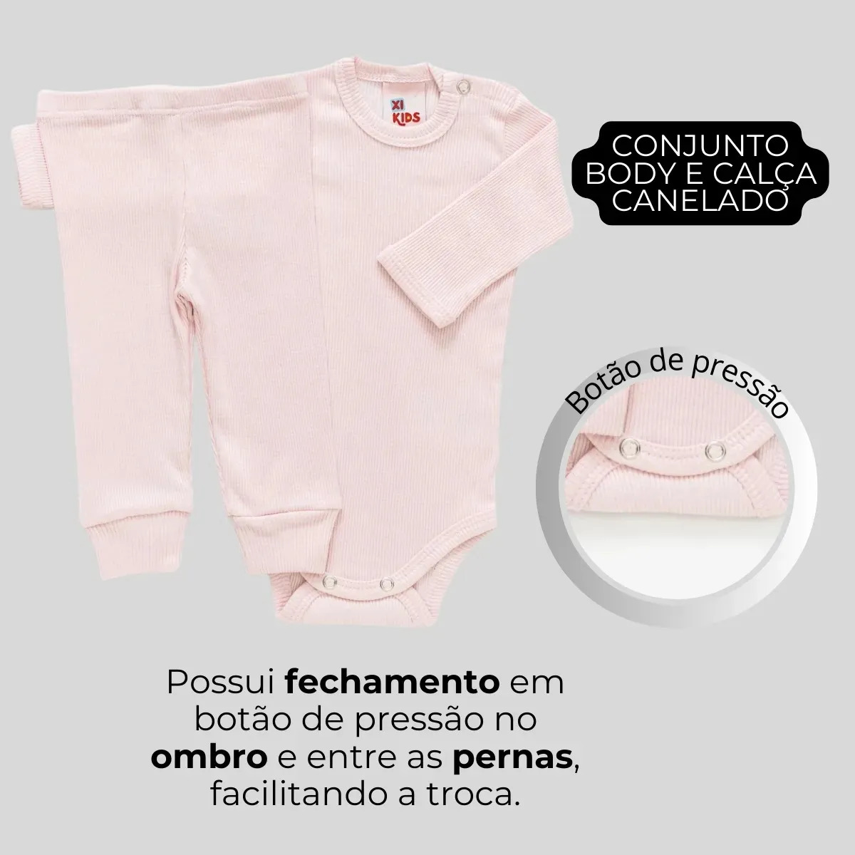 Conjunto Body E Calça Bebê Manga Longa Confortável Rosa Bebê Gg