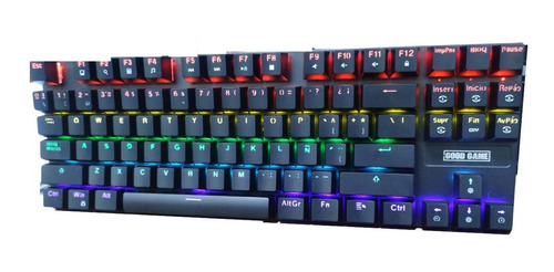 Imagen 4 de 6 de Teclado Gamer Good Game 80% Querty Rainbow Blue Switch Esp Negro Español Latinoamérica