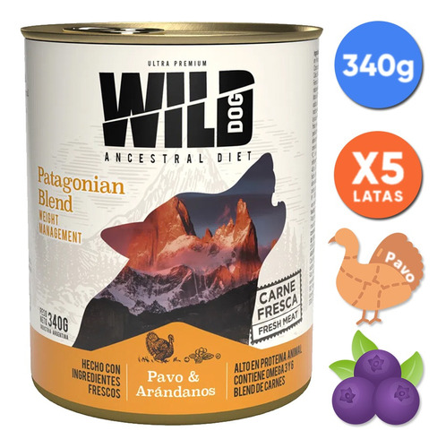 Alimento Humedo Perros Wild Dog Adulto Pavo Arandanos 340g