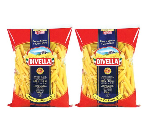 Pack X2 Fideos Divella Penne Ziti Rigate 500g 100% Italia