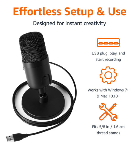 Microfone Condensador Usb Amazon Basics Para Streaming Em Pr