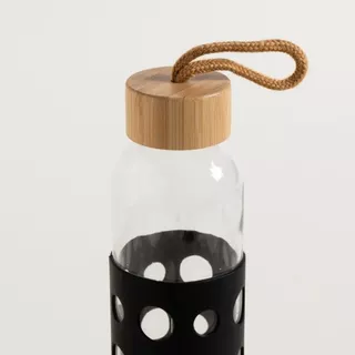 Botella Tapa Bamboo Y Funda De Silicona Circle Black 500 Ml