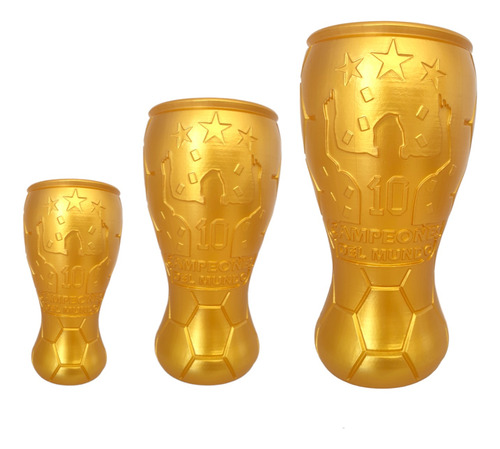 Vasos Mundial X3u. 1 Litro Campeones Del Mundo! Messi Dorado