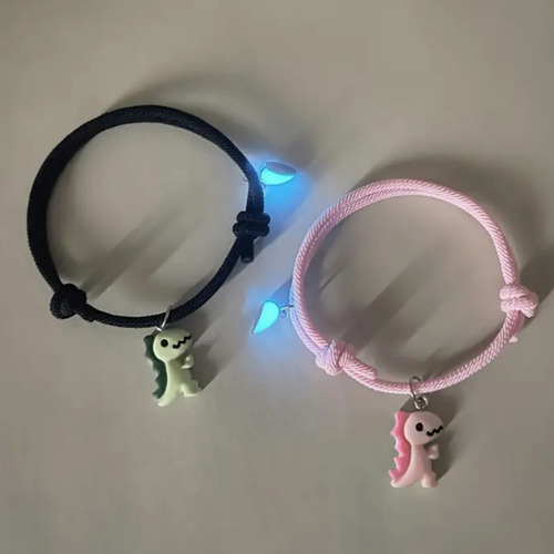 Pulsera En Pareja Lindos Dinosaurios Corazón Imán Brillante Blanco 16 Cm 16 Cm