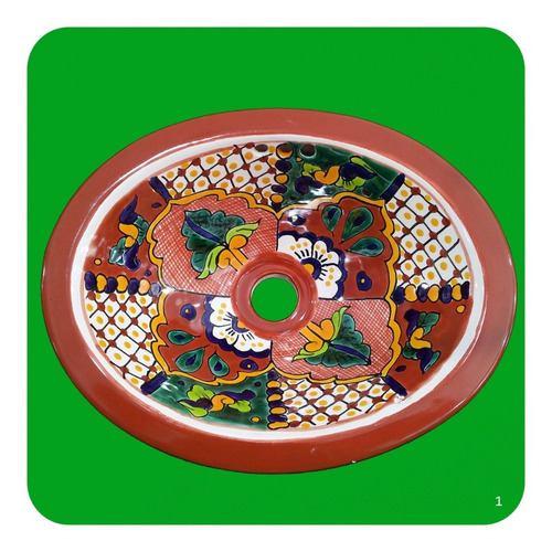 Imagen 1 de 2 de Lavabo Mini Rojo De Cerámica Tipo Talavera 33x25x12 Cm M1