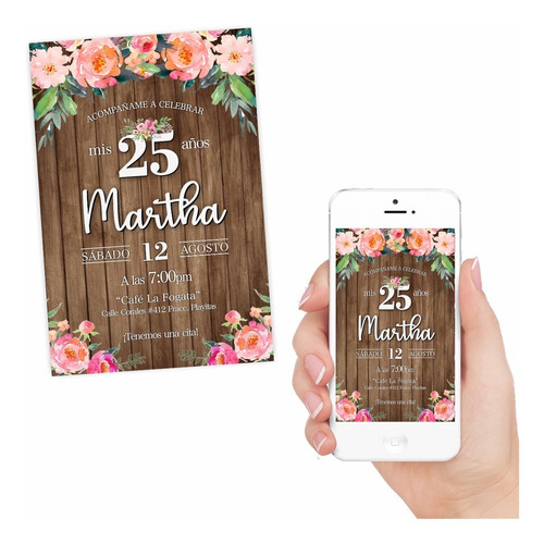 Invitación Digital Cumpleaños Mujer | Floral Y Madera