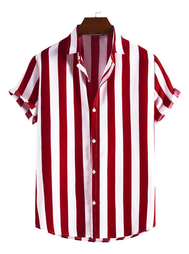 Camisa De Manga Corta A Rayas Informal A La Moda Para Hombre