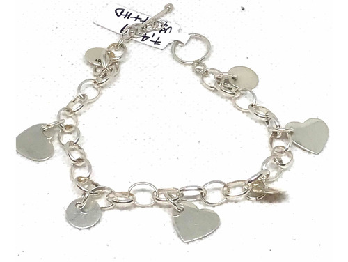 Pulsera Plata 925 Rolo Grande Con Dije Colgantes Cierre Palo