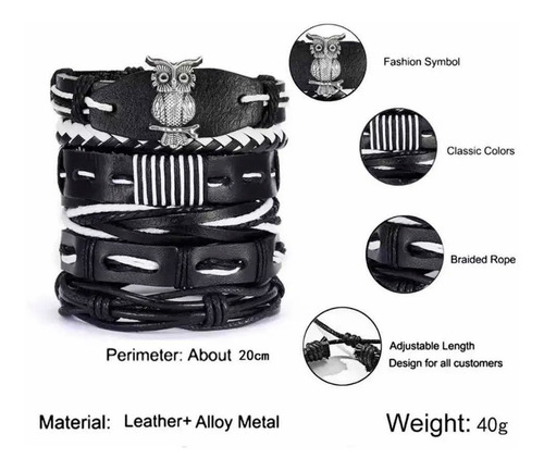 Pulseras Set 5 En 1 Brazalete Cuero Diseños Unisex