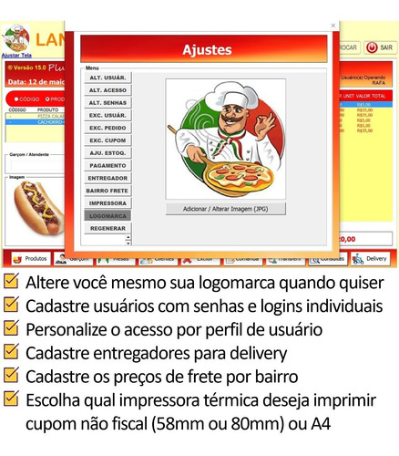 Sistema Comandas, Pizzaria, Delivery, Mesa, Estoque, Vendas