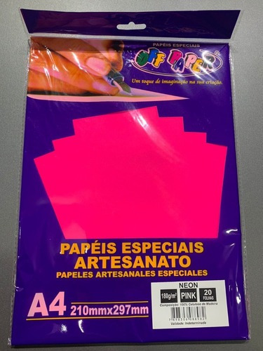 Papel Neon Rosa Pink A4 180g 20 Folhas Off Paper