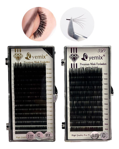 Pestañas Yemix Curvatura C Extensiones 7mm-15mm Pelo A Pelo