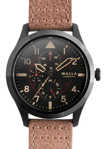 Reloj Hombre Walla - Timekeeper - Midnight Classic - Seiko Malla Marrón Bisel Negro Fondo Negro