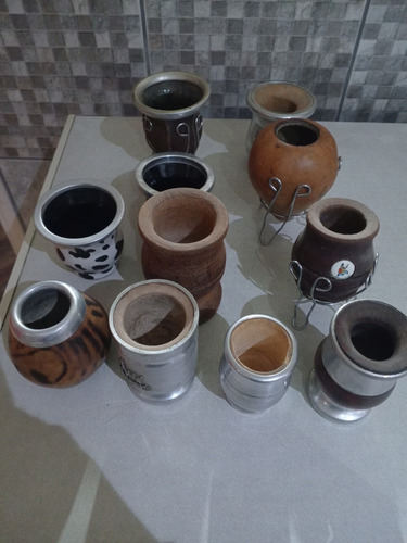 Lote De 11 Mates , Madera, Vidrio, Aluminio, Cuero, Calabaza Madera Lisa (Usado)