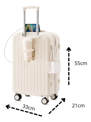 Maleta De Viaje Cabina Equipaje Mediano Con Usb Y Portavasos Blanco