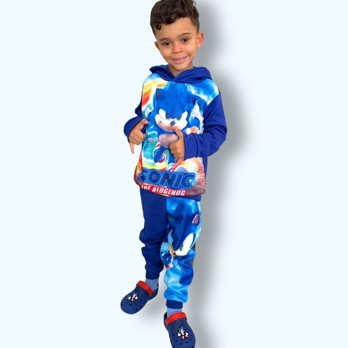 Conjunto De Frio Infantil Sonic Casaco E Calça Touca Escola