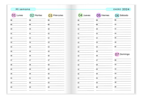 Agenda 2024 Imprimible Pdf Semanal Con Horarios / Prisma006