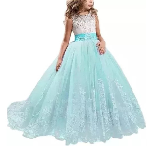 Vestido Infantil Encaje Color Block Niñas Princesa Vestido