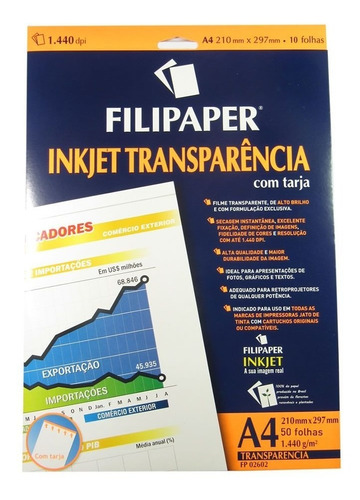 Transparência Com Tarja Ink Jet | 50 Folhas - Filipaper