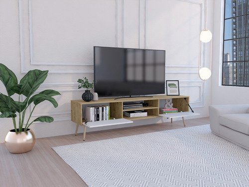 Rack Para Tv 75'' 180 X 48 Huna Rta Macadamia Blanco Color Macadamia/blanco