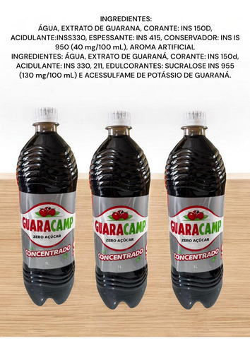 Xarope Concentrado Guaracamp Zero Açucar 3 Litros Guarana