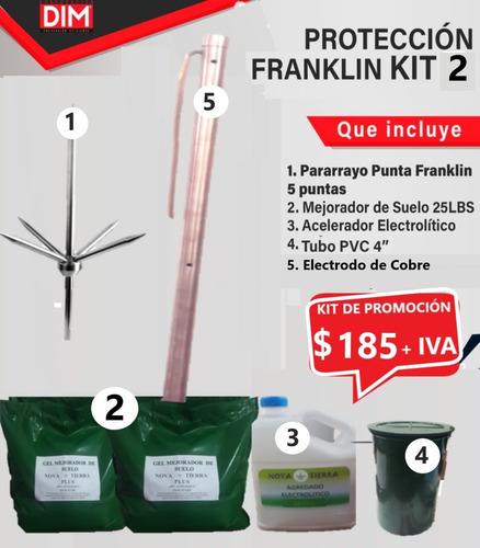 Imagen 4 de 10 de Kits Con Pararrayos Punta Franklin De 5 Puntas.