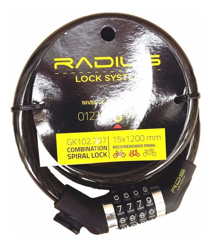 Imagen 1 de 2 de Linga Seguridad P/bici Radius 15mm Cerradura Combinación