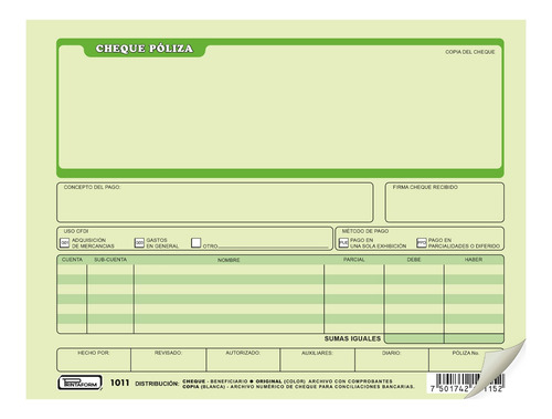 Cheque Póliza Printaform B-1011 (pq. C/3 Blocks)