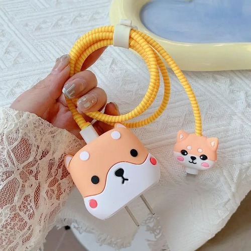Funda 3d Para Ficha C Cargador 20w Perrito Shiba Inu Beige Shiba Inu Perro