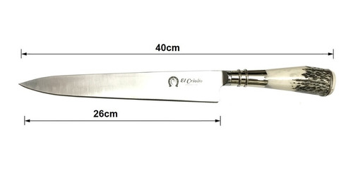 Cuchillo El Criollo Hoja 26cm Acero Inox + Caja Vaina Cuero