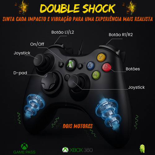Controle Com Fio Compatível Tv Pc Xbox Android Game Pass Cor Preto Redd X360