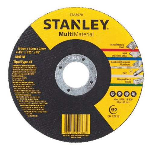 Disco Abrasivo Corte Multimaterial 4 1/2 Pol Stanley Sta8070