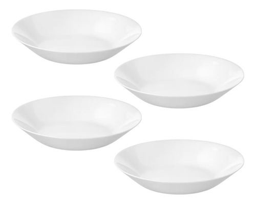 Plato Blanco De Vidrio 20 Cm Hondo Juego 4 Piezas