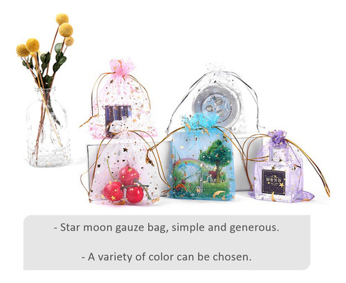 Bolsas De Organza Con Diseño De Luna Y Estrella, 100 Unidade