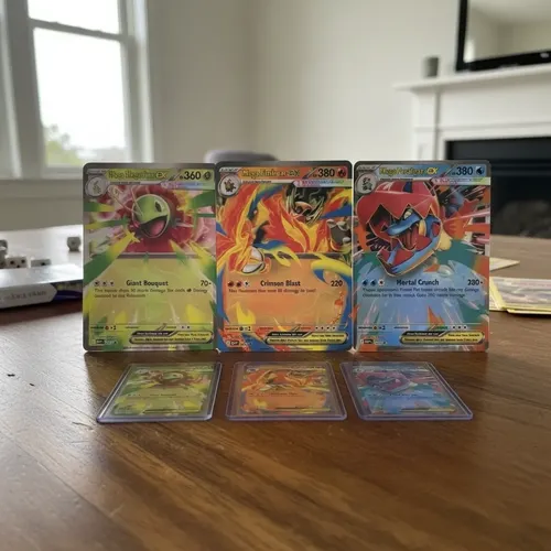 Kit 3 Cartas 3d Jumbo Mega Feraligatr - Meganium - Emboar