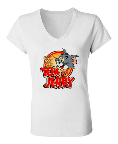 Remera Mujer Tom Y Jerry Escote V Spun Cute Retro