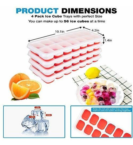 Bandejas Para Cubitos De Hielo De Silicona Apilables Rojo