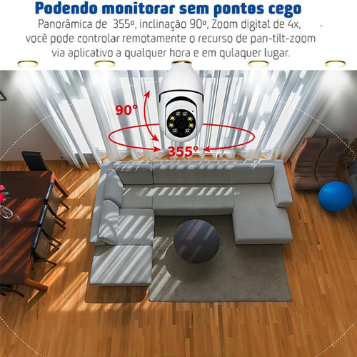 Câmera Segurança Yoosee Lâmpada Rotativa Panorâmica Wifi Espiã Com Câmera Lâmpada Branca Ip66